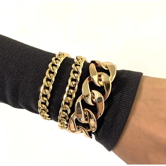 NEW Bracelet Anklet 3 Chunky Gold Tone Set Fashion Jewelry Trendy Layering O07 - Picture 2 of 5
